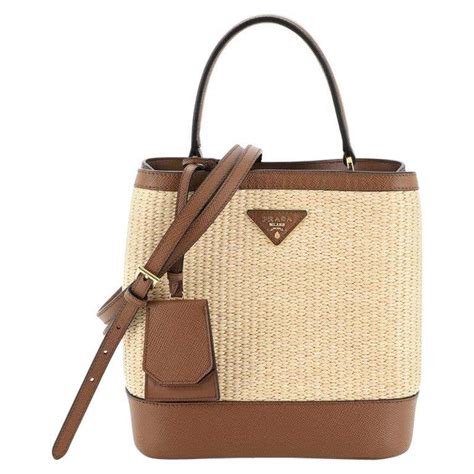 straw and leather bucket bag prada|prada brown leather tote bag.